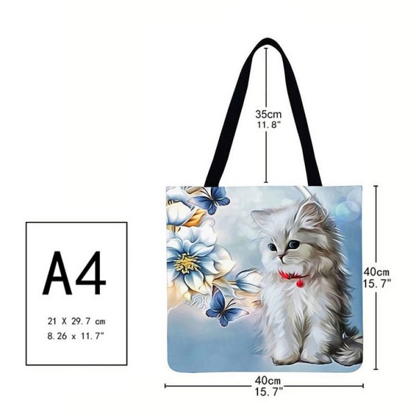 Linen Tote Bag - Flower Cat