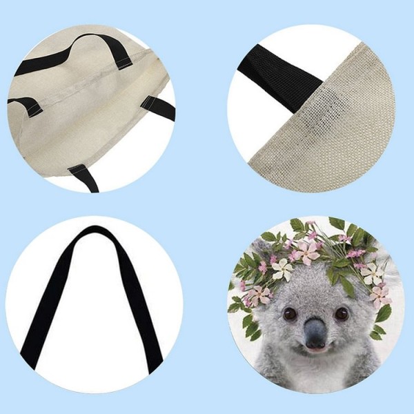 Linen Tote Bag - Cute Animal With Flower