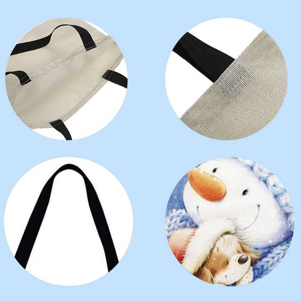 Linen Tote Bag - Christmas Cartoon Snowman And Santa