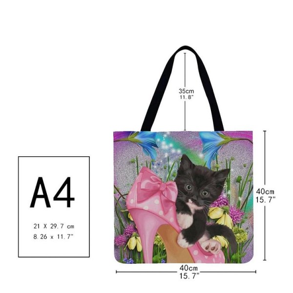 Linen Tote Bag -  black cat