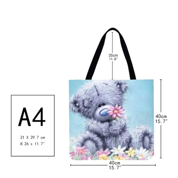 Linen Tote Bag -  cartoon bear