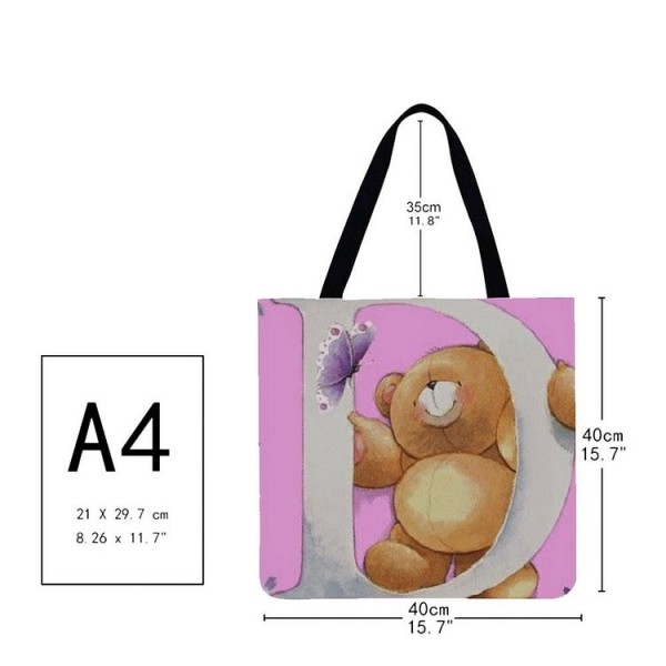 Linen Tote Bag -  alphabet bear