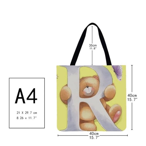 Linen Tote Bag -  alphabet bear