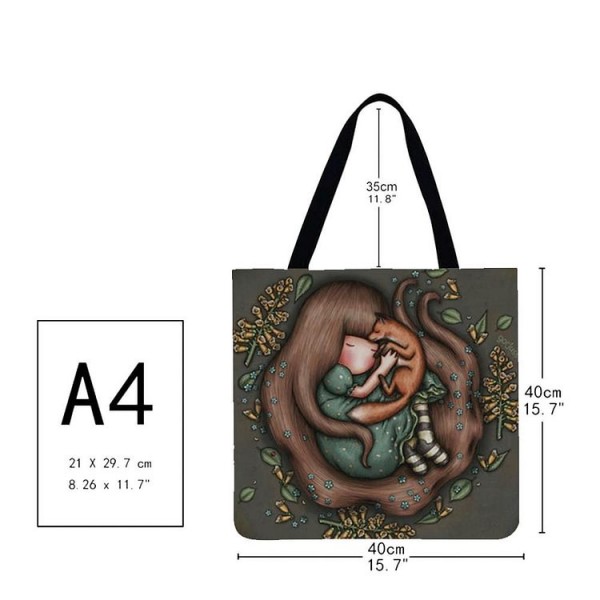 Linen Tote Bag -  cartoon doll