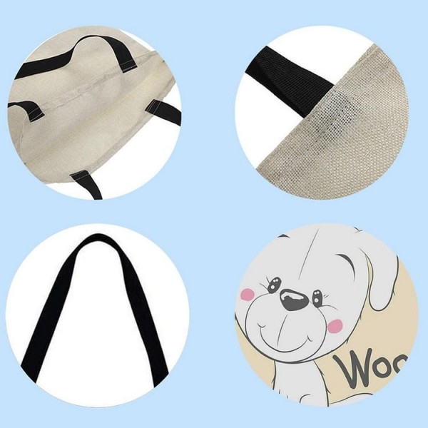 Linen Tote Bag -  Cartoon white dog