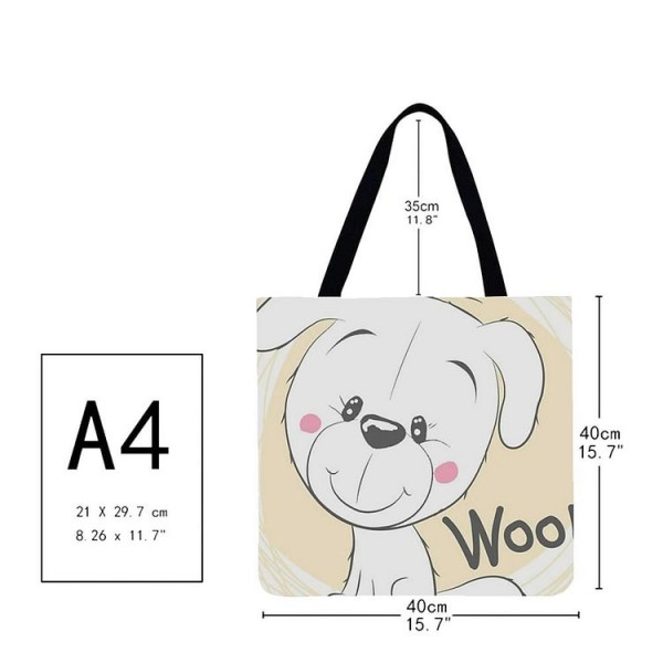 Linen Tote Bag -  Cartoon white dog