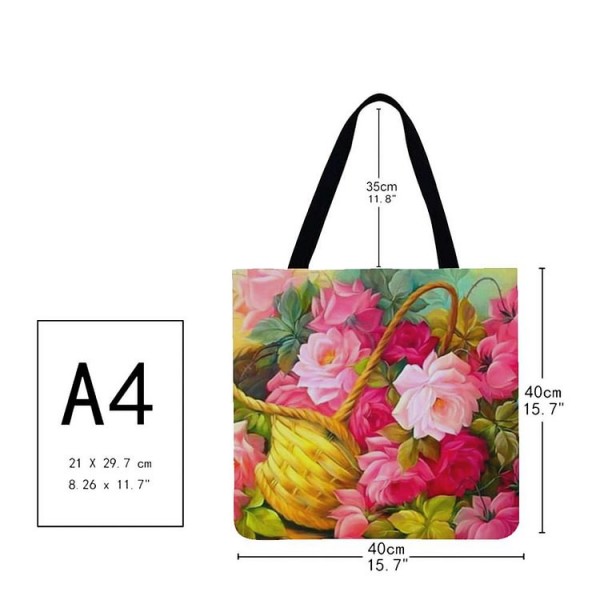 Linen Tote Bag -  flower basket