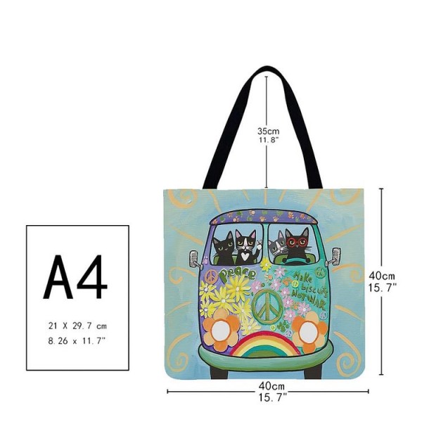 Linen Tote Bag -  cartoon cat