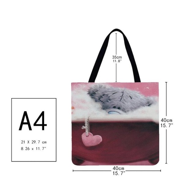 Linen Tote Bag -  cartoon bear
