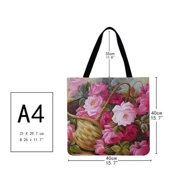 Linen Tote Bag -  flower basket