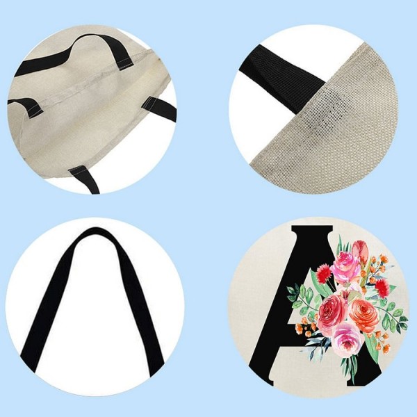 Linen Tote Bag - 26 Initials Flower
