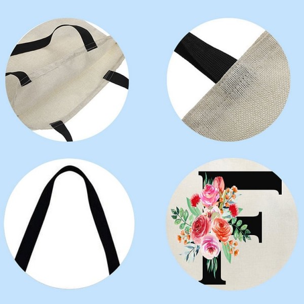 Linen Tote Bag - 26 Initials Flower