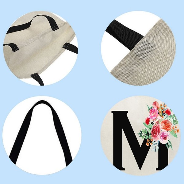 Linen Tote Bag - 26 Initials Flower