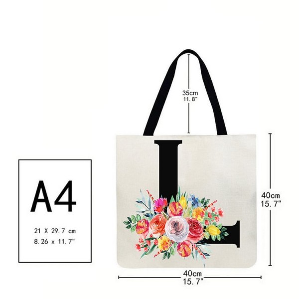 Linen Tote Bag - 26 Initials Flower