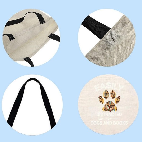 Easily Distracted By Dogs And Books - Linen Tote Bag