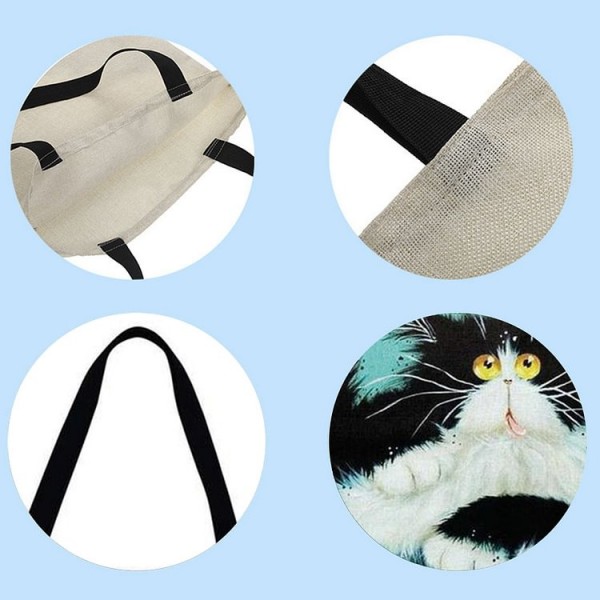 Linen Tote Bag - Cartoon Cat