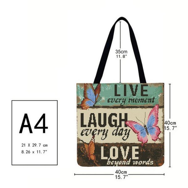 Linen Tote Bag - Butterfly Letter