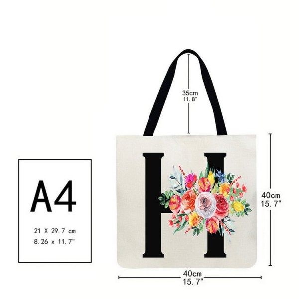 Linen Tote Bag - 26 Initials Flower