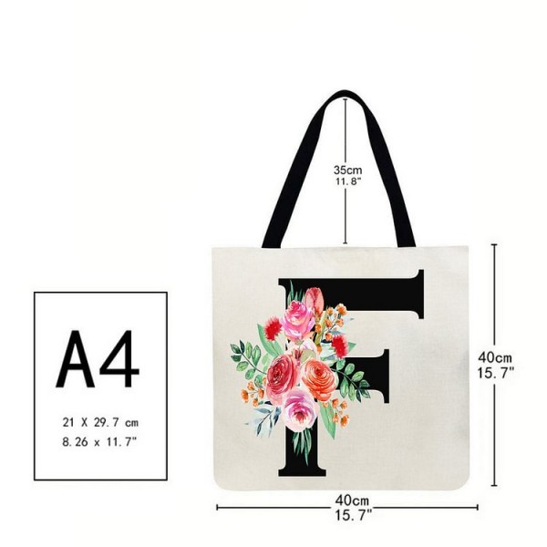 Linen Tote Bag - 26 Initials Flower