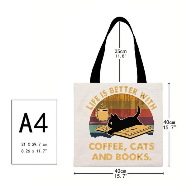 Life is better with coffee cats and books - Linen Tote Bag