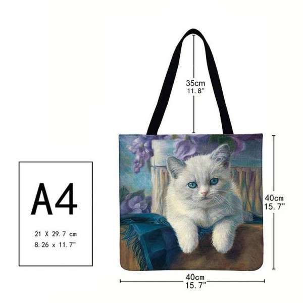 Linen Tote Bag - Christmas Lovely Cat